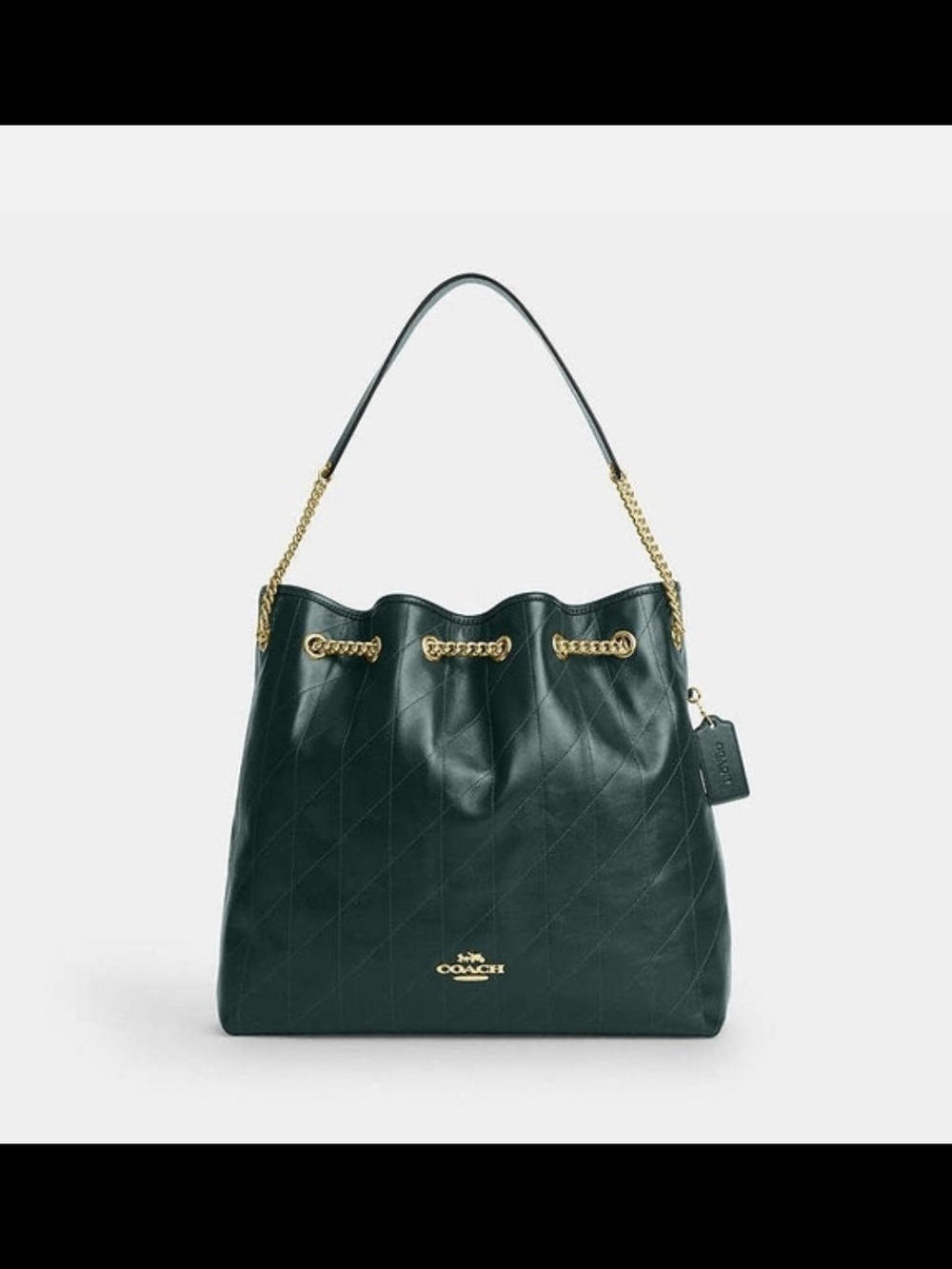 Coach Quilted Drawstring Tote in Teal with Gold Hardware - Picture 3 of 5